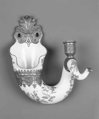 Worcester Royal Porcelain Co. (founded 1751). <em>Horn Candelabrum and Bracket, shape 950</em>, introduced 1883, made 1887. Porcelain, 11 5/8 x 9 1/2 x 5 1/4 in. (29.5 x 24.1 x 13.3 cm). Brooklyn Museum, Gift of the Estate of Harold S. Keller, 1999.152.208. Creative Commons-BY (Photo: Brooklyn Museum, 1999.152.208_bw.jpg)
