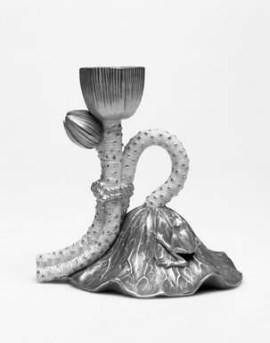 Worcester Royal Porcelain Co. (founded 1751). <em>Lotus Candlestick, shape 1088</em>, ca. 1885. Porcelain, 4 1/2 x 4 7/8 x 3 3/8 in. (11.4 x 12.4 x 8.6 cm). Brooklyn Museum, Gift of the Estate of Harold S. Keller, 1999.152.221. Creative Commons-BY (Photo: Brooklyn Museum, 1999.152.221_bw.jpg)