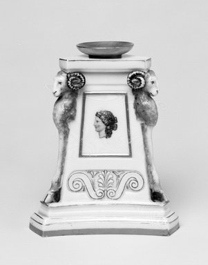 Worcester Royal Porcelain Co. (founded 1751). <em>Candlestick</em>, 1866. Porcelain, 4 7/8 x 4 1/8 x 3 5/8 in. (12.4 x 10.5 x 9.2 cm). Brooklyn Museum, Gift of the Estate of Harold S. Keller, 1999.152.250. Creative Commons-BY (Photo: Brooklyn Museum, 1999.152.250_bw.jpg)