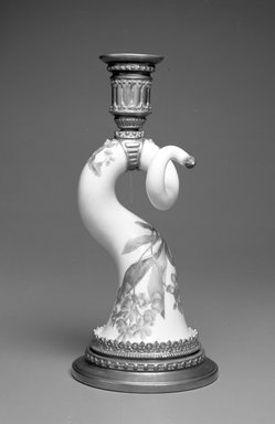 Worcester Royal Porcelain Co. (founded 1751). <em>Horn Candlestick, shape 1056</em>, introduced 1884, made 1884. Porcelain, 9 1/8 x 4 1/4 x 4 1/4 in. (23.2 x 10.8 x 10.8 cm). Brooklyn Museum, Gift of the Estate of Harold S. Keller, 1999.152.308. Creative Commons-BY (Photo: Brooklyn Museum, 1999.152.308_bw.jpg)