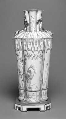 Worcester Royal Porcelain Co. (founded 1751). <em>Vase</em>, ca. 1863. Porcelain, 10 x 4 1/8 x 4 1/8 in. (25.4 x 10.5 x 10.5 cm). Brooklyn Museum, Gift of the Estate of Harold S. Keller, 1999.152.34. Creative Commons-BY (Photo: Brooklyn Museum, 1999.152.34_bw.jpg)