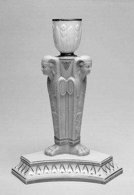 Worcester Royal Porcelain Co. (founded 1751). <em>Egyptian candlestick, class 3, model 9</em>, 1880. Porcelain, 7 x 5 x 4 3/4 in. (17.8 x 12.7 x 12.1 cm). Brooklyn Museum, Gift of the Estate of Harold S. Keller, 1999.152.36. Creative Commons-BY (Photo: Brooklyn Museum, 1999.152.36_bw.jpg)