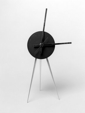 Karim Rashid (Canadian, born Egypt, 1960). <em>Abaxial Clock</em>, 1992. Aluminum and other metals, 9 x 4 1/4 x 4 1/4 in. (22.9 x 10.8 x 10.8 cm). Brooklyn Museum, Gift of Karim Rashid, 1999.28.8. Creative Commons-BY (Photo: Brooklyn Museum, 1999.28.8_bw.jpg)