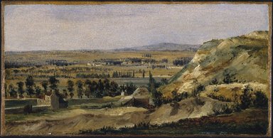 Théodore Rousseau (French, 1812-1867). <em>Panoramic Landscape (Paysage panoramique)</em>, ca. 1831-1834. Oil on paper mounted on canvas, 5 5/8 × 11 1/2 in. (14.3 × 29.2 cm). Brooklyn Museum, Healy Purchase Fund B, 1999.30 (Photo: Brooklyn Museum, 1999.30_SL1.jpg)