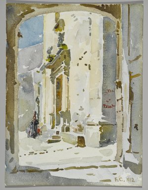 Frederic Crowninshield (American, 1845-1918). <em>Cathedral Door</em>. Watercolor, 14 5/8 x 11 in. (37.1 x 27.9 cm). Brooklyn Museum, Frederick Loeser Fund, 20.661 (Photo: Brooklyn Museum, 20.661_PS2.jpg)