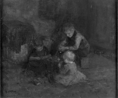 Jacob Simon Hendrik Kever (Dutch, 1854-1922). <em>Dutch Children</em>, n.d. Oil on canvas, 17 3/4 x 21 1/2 in. (45.1 x 54.6 cm). Brooklyn Museum, Gift of Alexander M. White, 20.669 (Photo: Brooklyn Museum, 20.669_acetate_bw.jpg)