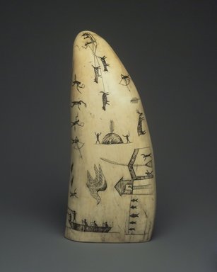 Native Alaskan. <em>Engraved Whale Tooth</em>, late 19th century. Sperm whale tooth, black ash or graphite, oil, 6 1/2 x 3 x 2 in. (16.5 x 7.6 x 5.1 cm). Brooklyn Museum, Gift of Robert B. Woodward, 20.895. Creative Commons-BY (Photo: Brooklyn Museum, 20.895_left.jpg)