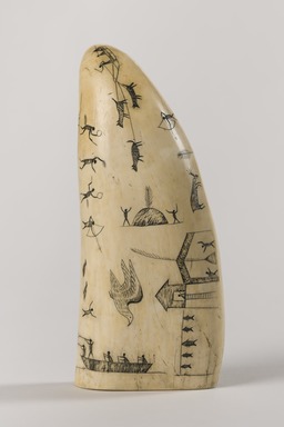 Alaska Native. <em>Engraved Whale Tooth</em>, late 19th century. Sperm whale tooth, black ash or graphite, oil, 6 1/2 x 3 x 2 in. (16.5 x 7.6 x 5.1 cm). Brooklyn Museum, Gift of Robert B. Woodward, 20.895. Creative Commons-BY (Photo: Brooklyn Museum, 20.895_overall01_PS22.jpg)