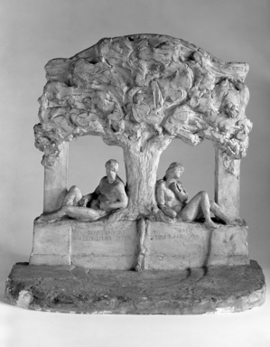 Helen Farnsworth Mears (American, 1871-1916). <em>Sketch for Fountain of Silence and Meditation</em>, 1915. Plaster, 16 7/8 x 16 7/8 x 8 3/4 in. (42.9 x 42.9 x 22.2 cm). Brooklyn Museum, Gift of Mary Mears, 20.990.5 (Photo: Brooklyn Museum, 20.990.5_acetate_bw.jpg)