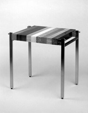 Harry Allen (American, born 1964). <em>Clamp Table</em>, Designed and Manufactured 1997. Plywood, MDF, Parallam, acrylic, metal, Overall: 29 1/2 x 31 3/8 x 24 in. (74.9 x 79.7 x 61 cm). Brooklyn Museum, Gift of the artist, 2000.103.1. Creative Commons-BY (Photo: Brooklyn Museum, 2000.103.1_bw.jpg)
