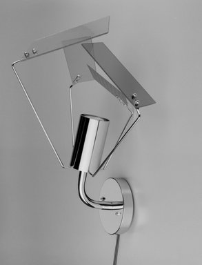 Harry Allen (American, born 1964). <em>Plato Wall Sconce</em>, Designed 1998. Metal, glass, electrical components, Mount only: 15 3/4 x 13 1/2 x 11 1/4 in. (40 x 34.3 x 28.6 cm), height varies with arrangement of shades. Brooklyn Museum, Gift of George Kovacs Lighting Inc., 2000.104a-e. Creative Commons-BY (Photo: Brooklyn Museum, 2000.104_bw.jpg)