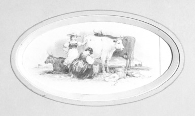 American. <em>Vignette M</em>, 1840s-1850s. Watercolor and graphite, 4 1/8 x 2 7/8 in.  (10.5 x 7.3 cm). Brooklyn Museum, Purchased with funds given by Mr. and Mrs. Leonard L. Milberg, 2000.106.13 (Photo: Brooklyn Museum, 2000.106.13_bw.jpg)