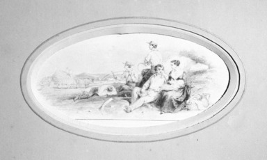 American. <em>Vignette D</em>, 1840s-1850s. Watercolor and graphite, 4 1/2 x 2 5/8 in.  (11.4 x 6.7 cm). Brooklyn Museum, Purchased with funds given by Mr. and Mrs. Leonard L. Milberg, 2000.106.4 (Photo: Brooklyn Museum, 2000.106.4_bw.jpg)
