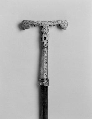 Amhara. <em>Deacon's Staff</em>, mid-20th century. Silver, wood, 61 1/2 x 4 x 3/4 in.  (156.2 x 10.2 x 1.9 cm). Brooklyn Museum, Gift of Eric Goode, 2000.123.3. Creative Commons-BY (Photo: Brooklyn Museum, 2000.123.3_detail_bw.jpg)