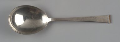 Gorham Manufacturing Company (1865-1961). <em>Salad Spoon, Gold Tip Pattern</em>, 1952. Silver, 1 1/4 x 9 1/8 x 2 5/8 in. (3.2 x 23.2 x 6.7 cm). Brooklyn Museum, Gift in memory of Harry and Marian R. Lipton presented on behalf of their great-grandchildren, Elissa H. Samet, Brandon R. Derringer, Jeremy A. Derringer, and Justin M. Derringer, 2000.6.13. Creative Commons-BY (Photo: Brooklyn Museum, 2000.6.13_cropped.jpg)