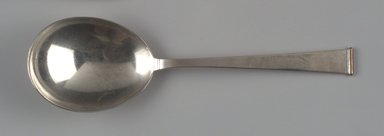 Gorham Manufacturing Company (1865–1961). <em>Salad Spoon, Gold Tip Pattern</em>, 1952. Silver, 1 1/4 x 9 1/8 x 2 5/8 in. (3.2 x 23.2 x 6.7 cm). Brooklyn Museum, Gift in memory of Harry and Marian R. Lipton presented on behalf of their great-grandchildren, Elissa H. Samet, Brandon R. Derringer, Jeremy A. Derringer, and Justin M. Derringer, 2000.6.13. Creative Commons-BY (Photo: Brooklyn Museum, 2000.6.13_cropped.jpg)