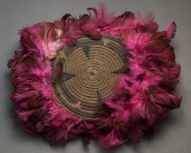 Kirdi. <em>Hat</em>, mid-20th century. Wool, vegetable fiber?, feathers, 4 1/2 x 11 1/2 in.  (11.4 x 29.2 cm) (inc. feathers). Brooklyn Museum, Gift of Mark S. Rapoport, M.D. and Jane C. Hughes, 2000.69.1. Creative Commons-BY (Photo: Brooklyn Museum, 2000.69.1_top_PS10.jpg)