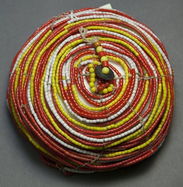 Kirdi. <em>Hat</em>, mid-20th century. Glass beads, cotton, copper alloy, 5 x 7 1/2 in.  (12.7 x 19.1 cm). Brooklyn Museum, Gift of Mark S. Rapoport, M.D. and Jane C. Hughes, 2000.69.6. Creative Commons-BY (Photo: Brooklyn Museum, 2000.69.6_top_PS10.jpg)