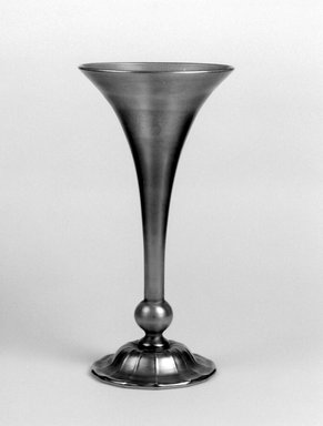 Tiffany Studios (1902-1932). <em>Vase</em>, ca. 1920. Opalescent glass, 13 1/8 x 6 7/8 x 6 7/8 in.  (33.3 x 17.5 x 17.5 cm). Brooklyn Museum, Gift of Richard L. Gaynor and Donald S. Gaynor in memory of their parents, Robert Samuel Gaynor and Pearl Russek Gaynor, 2000.79.2. Creative Commons-BY (Photo: Brooklyn Museum, 2000.79.2_bw.jpg)