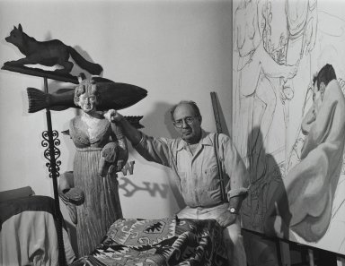 Arthur Mones (American, 1919-1998). <em>Phillip Pearlstein</em>, 1990. Gelatin silver photograph, image:  10 1/2 x 13 1/2 in.  (26.7 x 34.3 cm);. Brooklyn Museum, Gift of Wayne and Stephanie Mones at the request of their father, Arthur Mones, 2000.89.64. © artist or artist's estate (Photo: Brooklyn Museum, 2000.89.64_PS4.jpg)