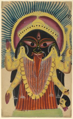  <em>Kali</em>, late 19th-early 20th century. Watercolors on paper with polished tin accents, 17 7/8 x 10 7/8 in.  (45.4 x 27.6 cm). Brooklyn Museum, Gift of Dr. Bertram H. Schaffner, 2000.98.6 (Photo: Brooklyn Museum, 2000.98.6_PS2.jpg)