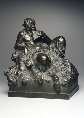 Mahonri M. Young (American, 1877-1957). <em>Piper at the Gates of Dawn</em>, ca. 1916. Bronze, 12 7/16 x 11 x 7 1/2 in., 16.4 lb. (31.6 x 27.9 x 19.1 cm, 7.4kg). Brooklyn Museum, Gift of Henry Steinway Ziegler, 2001.120. Creative Commons-BY (Photo: Brooklyn Museum, 2001.120_transp5375.jpg)