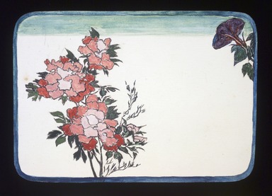 Christopher Grant La Farge (American, 1862-1938). <em>Small Card Decorated with Chrysanthemums and Morning Glory</em>, ca. 1880. Watercolor on very thin card stock, 3 1/16 x 4 5/16 in. (7.8 x 11 cm). Brooklyn Museum, Bequest of Christiana C. Burnett, 2001.47.8 (Photo: Brooklyn Museum, 2001.47.8.jpg)