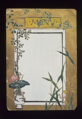 Christopher Grant La Farge (American, 1862-1938). <em>Menu Card Decorated with Bamboo and Flowers</em>, ca. 1880. Watercolor, black ink and metallic paint on very thin card stock, 5 x 3 1/2 in. (12.7 x 8.9 cm). Brooklyn Museum, Bequest of Christiana C. Burnett, 2001.47.9 (Photo: Brooklyn Museum, 2001.47.9.jpg)