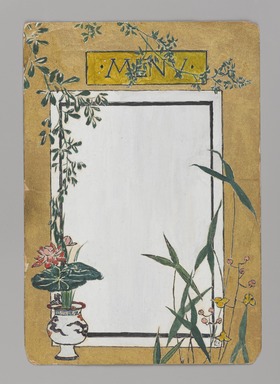Christopher Grant La Farge (American, 1862-1938). <em>Menu Card Decorated with Bamboo and Flowers</em>, ca. 1880. Watercolor, black ink and metallic paint on very thin card stock, 5 x 3 1/2 in. (12.7 x 8.9 cm). Brooklyn Museum, Bequest of Christiana C. Burnett, 2001.47.9 (Photo: Brooklyn Museum, 2001.47.9_PS9.jpg)