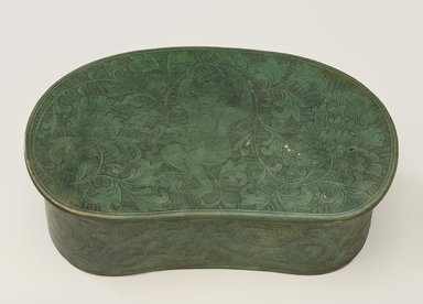 <em>Pillow with Incised Decoration</em>, 960-1279 C.E. Stoneware with slip and lead glaze, 5 1/2 x 14 3/4 x 8  5/8 in.  (14.0 x 37.5 x 21.9 cm). Brooklyn Museum, Bequest of Mr. and Mrs. Myron S. Falk, Jr., 2001.6.2. Creative Commons-BY (Photo: Brooklyn Museum, 2001.6.2_top_PS9.jpg)