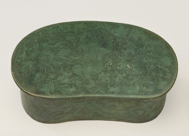  <em>Pillow with Incised Decoration</em>, 960–1279 C.E. Stoneware with slip and lead glaze, 5 1/2 x 14 3/4 x 8  5/8 in.  (14.0 x 37.5 x 21.9 cm). Brooklyn Museum, Bequest of Mr. and Mrs. Myron S. Falk, Jr., 2001.6.2. Creative Commons-BY (Photo: Brooklyn Museum, 2001.6.2_top_PS9.jpg)