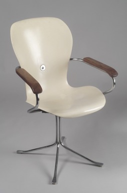 Gideon A. Kramer. <em>Armchair</em>, designed 1962. Fiberglass, chromed metal, wood, plastic, rubber, 34 1/4 x 21 3/4 x 23 1/4 in. (87 x 55.2 x 59.1 cm). Brooklyn Museum, Gift of Vera White Hollander, 2001.93. Creative Commons-BY (Photo: Brooklyn Museum, 2001.93.jpg)