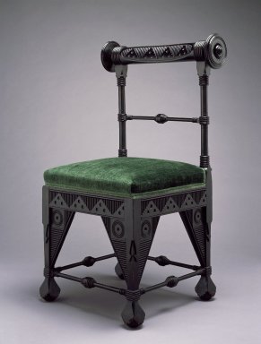 Daniel Pabst (American, born Germany, 1826–1910). <em>Chair</em>, ca. 1880. Ebonized cherry, old, but not original, silk velvet fabric, 37 1/8 x 21 3/4 x 19 in. (94.3 x 55.2 x 48.3 cm). Brooklyn Museum, Marie Bernice Bitzer Fund, 2002.11. Creative Commons-BY (Photo: Brooklyn Museum, 2002.11_SL3.jpg)