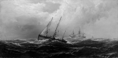 James Hamilton (American, 1819-1878). <em>After a Gale--Wreckers</em>, ca. 1875. Oil on panel, 7 15/16 x 16 in. (20.2 x 40.7 cm). Brooklyn Museum, Bequest of Nancy Hay, 2002.32.2 (Photo: Brooklyn Museum, 2002.32.2_bw.jpg)