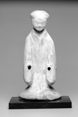  <em>Funerary Figure</em>. Grey earthenware with white and red polychrome., 19 3/4 x 9 15/16 x 5 1/4 in. (50.2 x 25.2 x 13.3 cm). Brooklyn Museum, Gift of Charles Tanenbaum in loving memory of his wife, Mary, 2003.66a-c. Creative Commons-BY (Photo: Brooklyn Museum, 2003.66_bw.jpg)