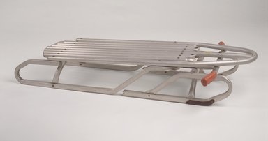 Bertram Lesser (American, born 1924). <em>"Racer" Sled</em>, patented March 30, 1965. Aluminum, rubber, other metals, 7 1/8 x 43 x 25 in. (18.1 x 109.2 x 63.5 cm). Brooklyn Museum, Gift of M. Christmann Zulli and David J. Ramsay, 2003.86. Creative Commons-BY (Photo: Brooklyn Museum, 2003.86.jpg)