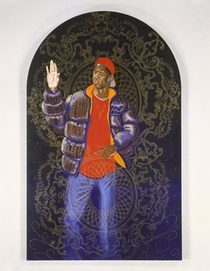 Kehinde Wiley (American, born 1977). <em>Passing/Posing (Female Prophet Deborah)</em>, 2003. Oil on canvas mounted on panel, 96 × 60 × 1 3/4 in. (243.8 × 152.4 × 4.4 cm). Brooklyn Museum, Mary Smith Dorward Fund and Healy Purchase Fund B, 2003.90.5. © artist or artist's estate (Photo: Brooklyn Museum, 2003.90.5_Design_scan.jpg)