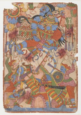  <em>Arjuna's Heroic Feat in Battle</em>, ca. 1830-1850. Ink and color on paper, 16 3/8 x 11 1/8 in. (41.6 x 28.3 cm). Brooklyn Museum, Gift of Walter M. Spink in honor of Amy and Robert L. Poster, 2004.113.2 (Photo: Brooklyn Museum, 2004.113.2_IMLS_PS4.jpg)