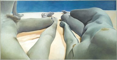 Joan Semmel (American, born 1932). <em>Intimacy-Autonomy</em>, 1974. Oil on canvas, 50 × 98 in., 143 lb. (127 × 248.9 cm, 64.86kg). Brooklyn Museum, Anonymous gift, 2004.117. © artist or artist's estate (Photo: Brooklyn Museum, 2004.117_PS1.jpg)