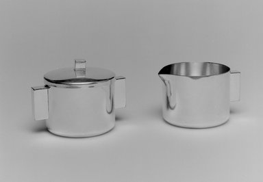 Merle F. Faber (American, 1891–1980). <em>Sugar Bowl with Lid</em>, 1943–early 1950s. Silverplate, 2 3/8 x 3 1/2 x 2 1/2 in. (6 x 8.9 x 6.4 cm). Brooklyn Museum, Gift of Jewel Stern, 2004.12.4a-b. Creative Commons-BY (Photo: , 2004.12.3_2004.12.4a-b_bw.jpg)