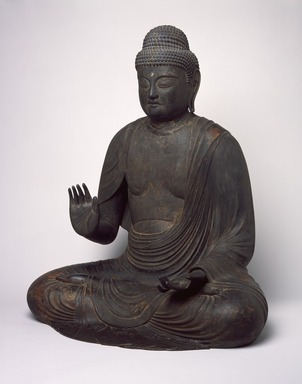  <em>Figure of Seated Buddha</em>, 794-1185. Wood, crystal, 34 1/2 x 29 1/2 x 21 1/2 in. (87.6 x 74.9 x 54.6 cm). Brooklyn Museum, The Peggy N. and Roger G. Gerry Collection, 2004.28.207. Creative Commons-BY (Photo: Brooklyn Museum, 2004.28.207_SL3.jpg)