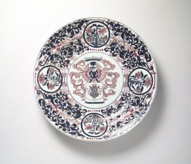  <em>Armorial Plate</em>, 19th century. Arita ware: porcelain with underglaze blue and overglaze enamel decoration, height: 3 3/16 in. (8.1 cm); diameter: 21 3/8 in. (54.3 cm). Brooklyn Museum, The Peggy N. and Roger G. Gerry Collection, 2004.28.248. Creative Commons-BY (Photo: Brooklyn Museum, 2004.28.248.jpg)