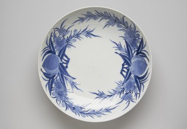  <em>Dish</em>, 18th century. Nabeshima ware, porcelain with underglaze blue, 2 3/16 x 8 in. (5.5 x 20.3 cm). Brooklyn Museum, The Peggy N. and Roger G. Gerry Collection, 2004.28.81. Creative Commons-BY (Photo: Brooklyn Museum, 2004.28.81_top_PS11.jpg)