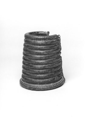 Possibly Tusian. <em>Anklet</em>, 19th century. Copper alloy
, 4 1/8 x 3 3/4 x 3 3/4 in. (10.5 x 9.5 x 9.5 cm). Brooklyn Museum, Gift of Blake Robinson, 2004.52.16. Creative Commons-BY (Photo: Brooklyn Museum, 2004.52.16_bw.jpg)