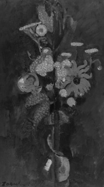 William Zorach (American, born Lithuania, 1887-1966). <em>Floral Still Life</em>, n.d. Oil on panel, 16 1/4 x 9 1/16 in. (41.3 x 23 cm). Brooklyn Museum, Bequest of George Turitz, 2004.72.3. © artist or artist's estate (Photo: Brooklyn Museum, 2004.72.3_bw.jpg)