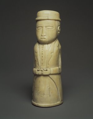 Yombe. <em>Figure of a European Wearing a Frock Coat and Hat</em>, late 19th century. Elephant ivory, 6 1/8 x 2 x 2 3/8 in. (15.6 x 5.1 x 6 cm). Brooklyn Museum, Gift of Dorothea and Leo Rabkin, 2004.75.2. Creative Commons-BY (Photo: Brooklyn Museum, 2004.75.2.jpg)