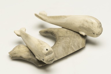 Inuit. <em>Two Whales on a Base</em>, 1950–1980. Bone, antler, pigment, 1 5/8 x 5 1/8 x 3 3/4 in. (4.1 x 13 x 9.5 cm). Brooklyn Museum, Hilda and Al Schein Collection, 2004.79.55. Creative Commons-BY (Photo: Brooklyn Museum, 2004.79.55_view01_PS11-1.jpg)