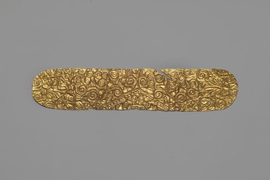 Persian/East Greek. <em>Brow Ornament (possibly)</em>, ca. 2nd millennium B.C.E. Gold, 1 3/8 x 6 11/16 in. (3.5 x 17 cm). Brooklyn Museum, Gift of Rosemarie Haag Bletter and Martin Filler, 2004.99. Creative Commons-BY (Photo: Brooklyn Museum, 2004.99_side1.jpg)