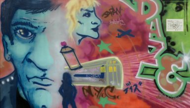 Chris Ellis aka Daze, American (born 1962). <em>Japanese Subways</em>, 1983. Spray paint on linen canvas, 53 x 93 in. (134.6 x 236.2 cm). Brooklyn Museum, Gift of Jane and Raphael Bernstein, 2005.33.2. © artist or artist's estate (Photo: Brooklyn Museum, 2005.33.2_PS1.jpg)