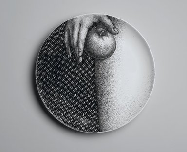 Piero Fornasetti (Italian, 1913–1988). <em>Plate, Eva</em>, ca. 1954. Glazed earthenware, 1 x 10 1/4 x 10 1/4 in. (2.5 x 26 x 26 cm). Brooklyn Museum, Gift of the Estate of Jane Adams Breed, 2005.37.12. Creative Commons-BY (Photo: Brooklyn Museum, 2005.37.12_PS2.jpg)